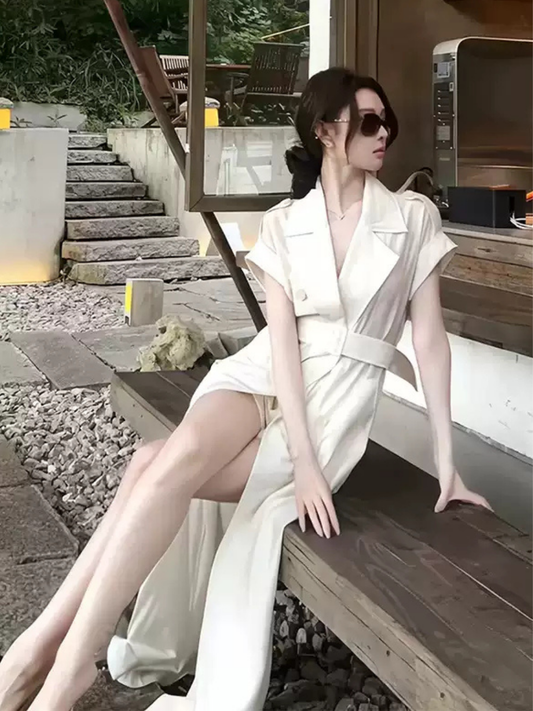 2WAY トレンチジレ&ショートパンツ セットアップ|ベルト付き ロングベスト