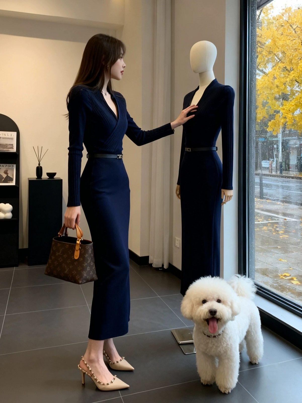 品よく魅せる。美シルエットVネックニットワンピース