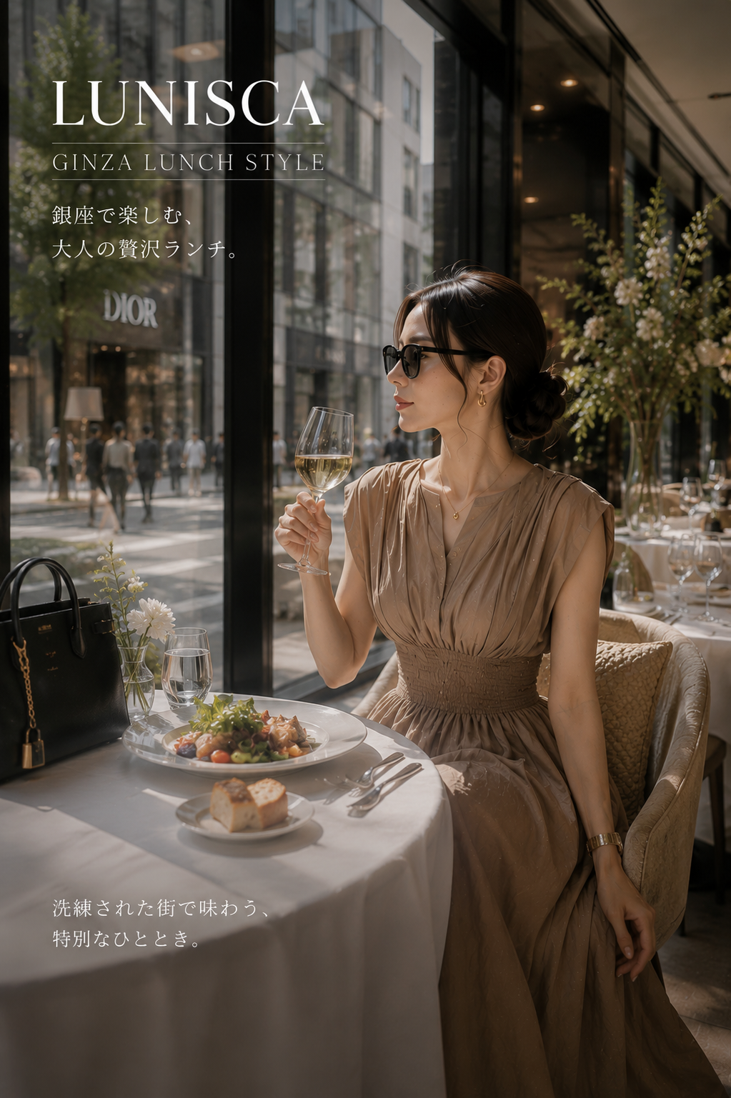 【美シルエット】ウエストシャーリング ロングワンピース｜Vネック・フレンチスリーブ・Aライン