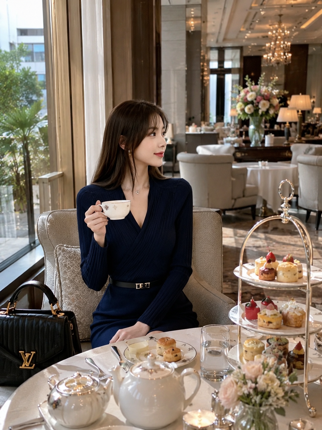 品よく魅せる。美シルエットVネックニットワンピース
